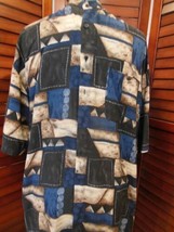Vintage Men&#39;s Ringo Sport Short Sleeve Button Shirt Size L  Blue Tan Bla... - £15.53 GBP