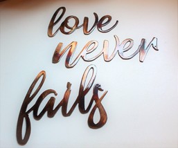 Love Never Fails Words Metal Wall Art Accents Copper/Bronze Plated Approx 7"x 4" - £23.90 GBP