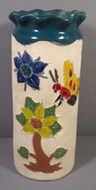 Studio Art Pottery Vase Slender Colorful Hand Painted  7 1/2&quot; x 3&quot; - £10.20 GBP