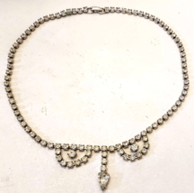 Rhinestone Collar CHOKER MCM Vintage 14&quot; Dangle Drop Silvertone Glamour ... - $29.63