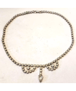 Rhinestone Collar CHOKER MCM Vintage 14&quot; Dangle Drop Silvertone Glamour ... - £23.33 GBP