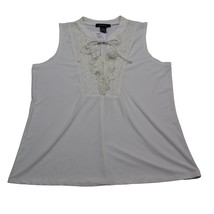 Liz Mccoy Shirt Womens L White Lace Blouse Sleeveless V Neck Front Tie - $19.68