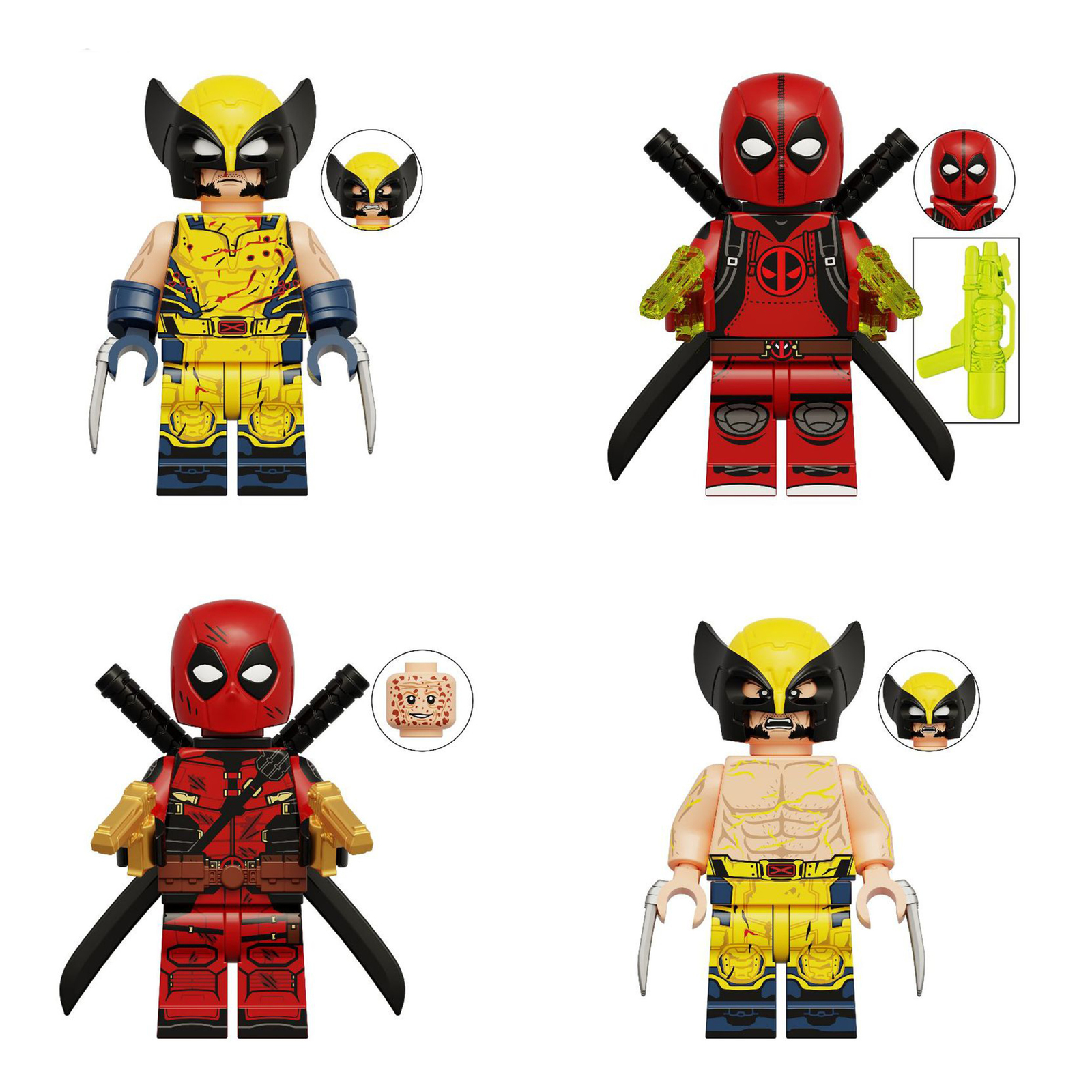 4Pcs Marvel Superhero Minifigures Kidpool Injured Wolverine Deadpool Min... - $14.19