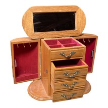 Vintage Mele Mini Wooden Armoire Jewelry Cabinet 11.5&quot;Lx 5.5”Wx 9.5”H Mirror - £47.34 GBP