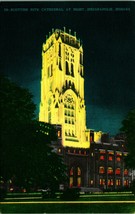 Night View Scottish Cathedral Indianapolis Indiana IN UNP Linen Postcard B9 - £2.29 GBP