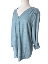 Soft Surroundings Lillith Tunic Top Linen XL Embroidered Roll Tab Lagenlook - $261.03 MXN