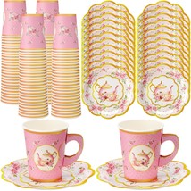 100 Pcs Tea Party Decorations Include 50 Pieces 9 Oz Paper Tea Cups With Handle  - £26.34 GBP