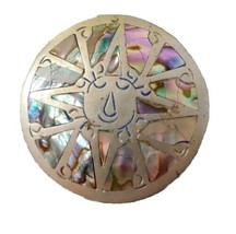 Sterling &amp; Abalone Smiling Sun Brooch Mexico Signed Estate Vintage - $37.57