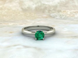 Emerald Round Gemstone Silver Handmade Trendy Solitaire Women Ring Jewelry - £42.55 GBP