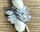 Fabulous Elegant 80&#39;s Retro Rhinestone  Faux Pearl Bolo Tie Silver Golde... - $19.59