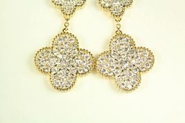 Triple Hanging Gold Plated Cubic Zirconia Motif Earrings - $175.00
