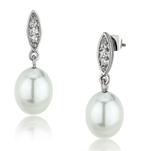 3W378 - Rhodium Brass Earrings with Synthetic Pearl in White - $383.87 MXN