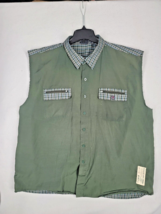 VTG Bugle Boy Shirt Men&#39;s 2X Sleeveless Cutoff Green Olive Plaid Button ... - £11.55 GBP