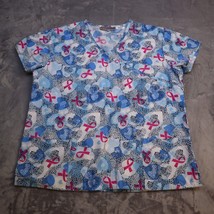 Metro Scrubs Breast Cancer Ribbon Top Printed Shirt Short Sleeve Uniform L - $23.74