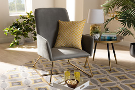 Cherelle Gray Velvet Fabric Upholstered Gold Finished Armchair - $10,061.26 MXN