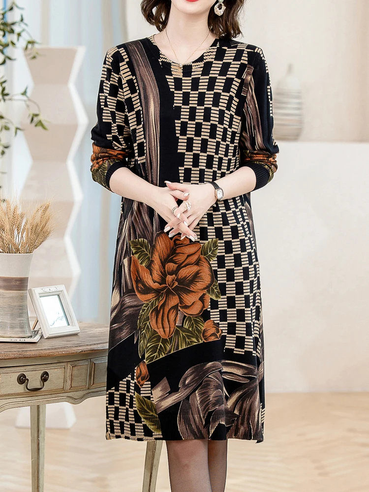  Print s Dress Autumn Winter Casual Long Sleeve Top Pullovers Knitwear Jumper Pu - £218.96 GBP