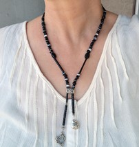 Black statement necklace, designer necklace, peace (183) - £15.18 GBP