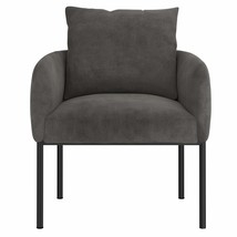 Elegant Velvet Accent Chair - Charcoal &amp; Black, Removable Cushion, Matte Black L - £395.95 GBP