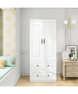 Wardrobe Closet with 2 Doors Armoire, Storage Cabinet with 2 Drawers Han... - $410.99