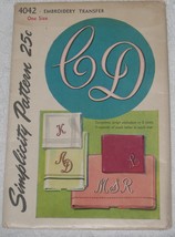 Simplicity Pattern 4042 Alphabet Transfers for Monogram Embroidery Vintage - £6.09 GBP