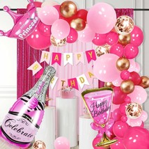 Pink Birthday Party Decorations for Girls Pink Rose Gold Metallic Cofetti Balloo - £16.68 GBP