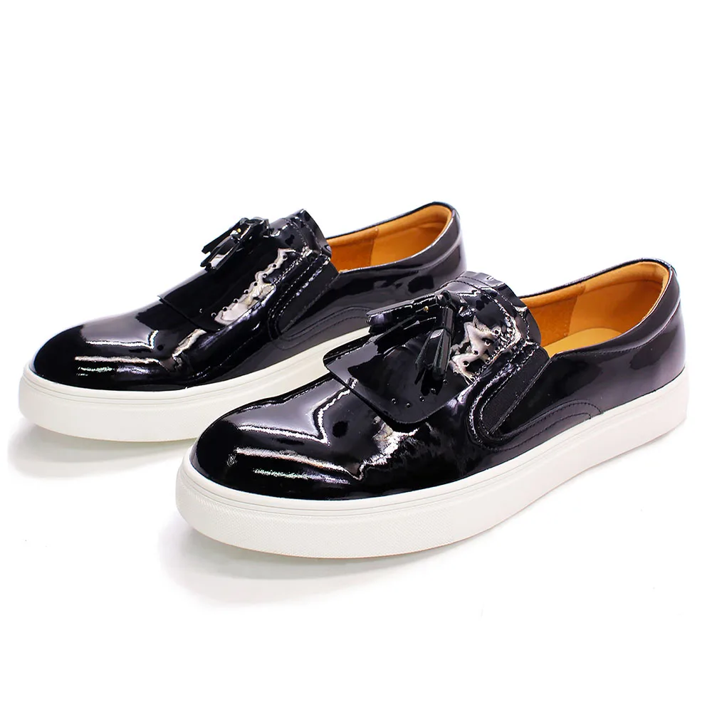 Genuine Patent Leather Casual Men Shoes Smooth Soft Sole Brand Tassel Sh... - $142.67
