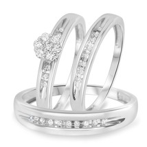 0.30 Ctw Real Moissanite 14K White Gold Over Wedding His &amp; Her Trio Ring... - $2,761.56 MXN