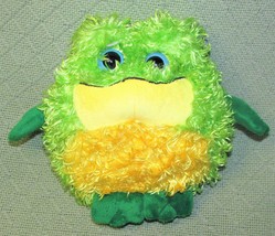 Ganz Whoorah Frog Green Plush Curly Stuffed 7&quot; Animal Yellow Tummy Blue Eyes Toy - £4.95 GBP