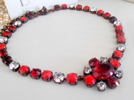 Edwardian Red Multi-Colors Collet Necklace w/ Swarovski Crystals /Tennis Cup Cha - £127.87 GBP