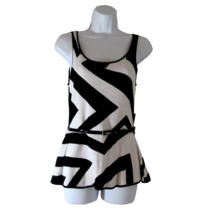 NY &amp; Co Peplum Blouse Black White Knit Belted Sleeveless Womens Size XS Classic - £7.91 GBP