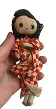 Vintage Japanese Cloth Silk Rag Doll Red White Kimono Geisha Hand Painte... - $16.83