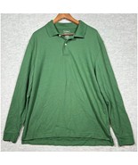 L.L. Bean Men&#39;s Polo Shirt  L Green Traditional Fit Long Sleeve 100% Cotton - $15.23