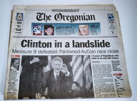 1992 November 4 Oregonian - Clinton Wins Presidency - Clinton In A Landslide - £18.31 GBP
