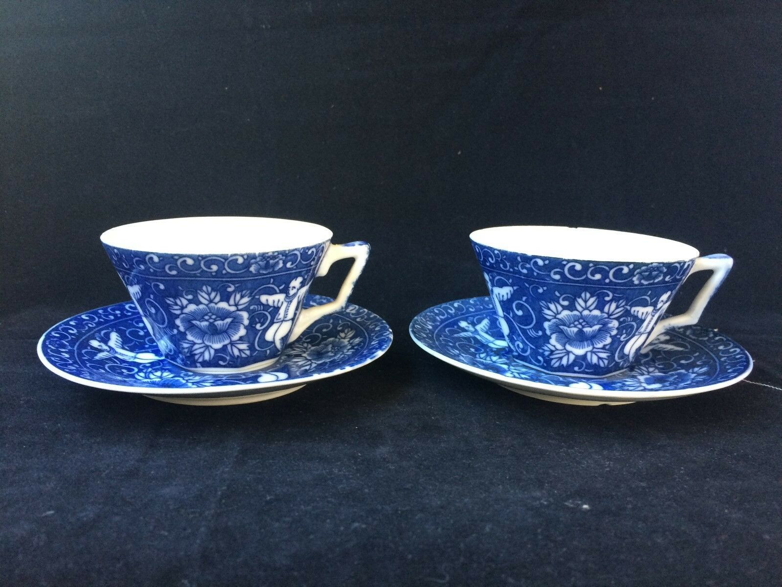 Antique porcelain 2 Chinese cups and saucers. Marked 6 characters - $101.39