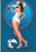 Nathan Szerdy SIGNED Comic Art Print ~ Pinup Girl in Bathing Suit w/ Beachball - £20.32 GBP