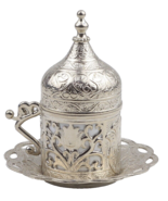 Coffee Cup Saucer Set Silver Color Porcelain insert Mug Ottoman Turkish - $260.07 MXN