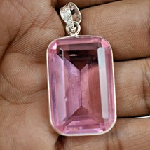 925 Sterling Silver Pink Amethyst Gemstone Handmade Pendant Her Fest Gift PS2437 - £36.40 GBP