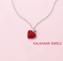 Lucky Charm Red Cubic Zirconia Heart Shape Pendant Necklace for Women Girlfriend - £81.53 GBP