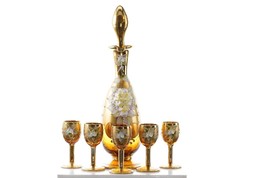 1960&#39;s Sergio Zane Murano Hand Painted Raised gold art glass Cordial set - £210.21 GBP