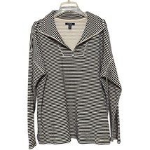 Chaps Womens Sweater Black White XL Striped Knit Half Zip Side Slit Long... - £15.03 GBP