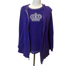 Quacker Factory Purple Rhinestone Crown 2 Pc Set Med Womens Vest Long-Sl... - $38.51