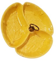 California USA Pottery Divided Dish Leaf Nut Candy Serving No. 4  Yellow VTG MCM - £19.89 GBP