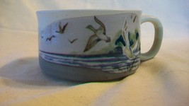 Ceramic Soup Mug with Flying Ducks Lake Scene, Multi-colored Matte Finish - $20.00