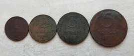 Russia USSR 1924 Lotto di 4 Monete di 1, 2, 3 e 5 Kopeek Rame Monete Rar... - £74.60 GBP