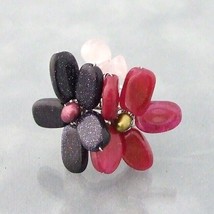 Pink-Purple Floral Glow Cherry Quartz Free Size Ring - £11.22 GBP