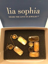 Vtg LIA SOPHIA Beautiful Pendant &amp; Earring Set ~ Gold Tone with Faceted Stones - £12.65 GBP