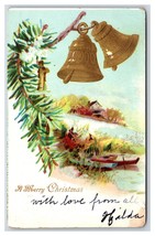 Merry Christmas Pine Bough Gilt Bells Landscapes Embossed UDB Postcard Y9 - £3.13 GBP