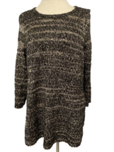 Chico&#39;s Black and Silver Sequin Knit Open-Shoulder Sweater, Women&#39;s Size... - $11.39