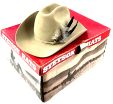 Stetson L.L. Bean Cowboy Hat Vintage 4X Beaver Tan Beige Size 7 W/Box Felt - £222.23 GBP