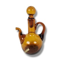 Vintage Hand Blown Cruet Amber Glass Made in Spain Spanish Brown Caster Stopper - £15.57 GBP